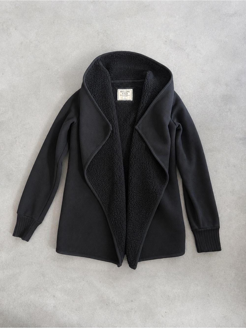 Abercrombie & Fitch Black Open-Front Teddy Jacket